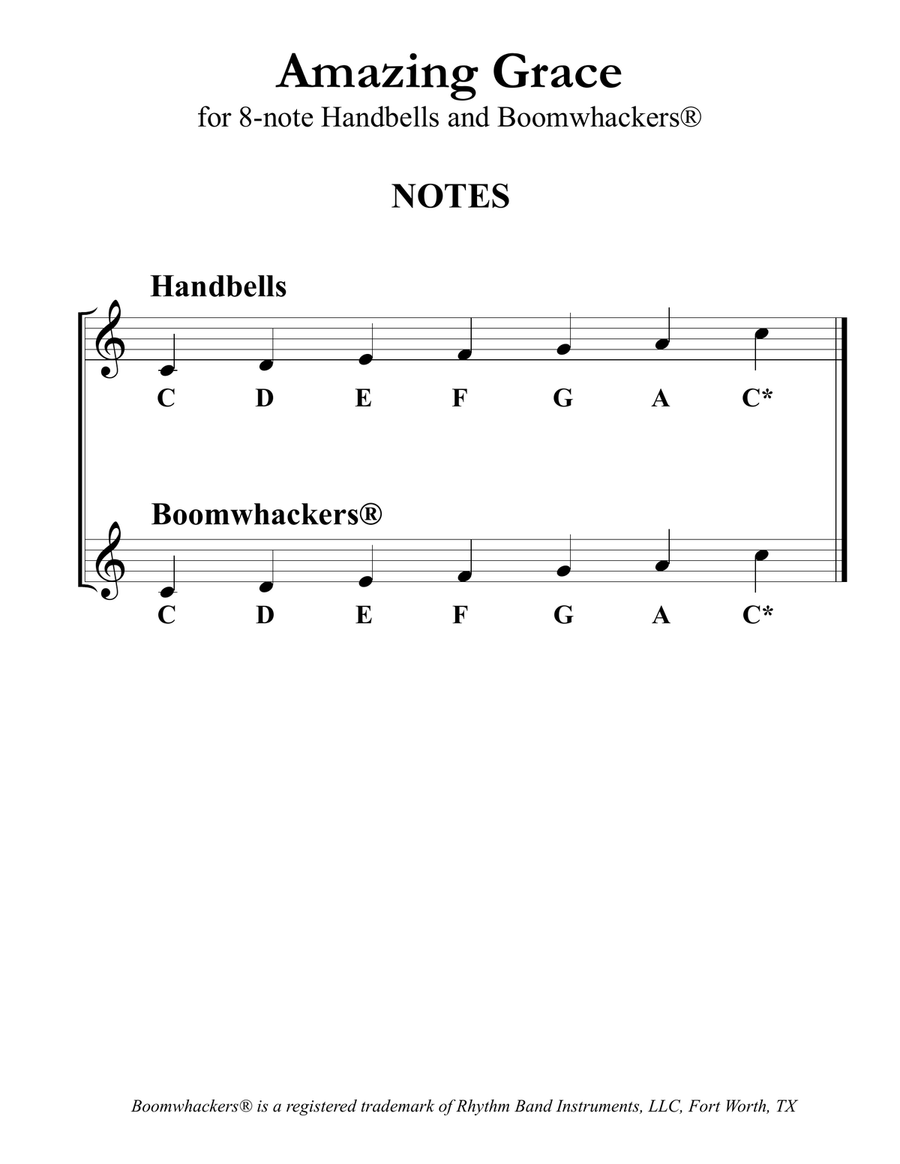 Amazing Grace (for 8-note Bells and Boomwhackers with Black and White Notes) Handbell Choir scores gallery preview page 3