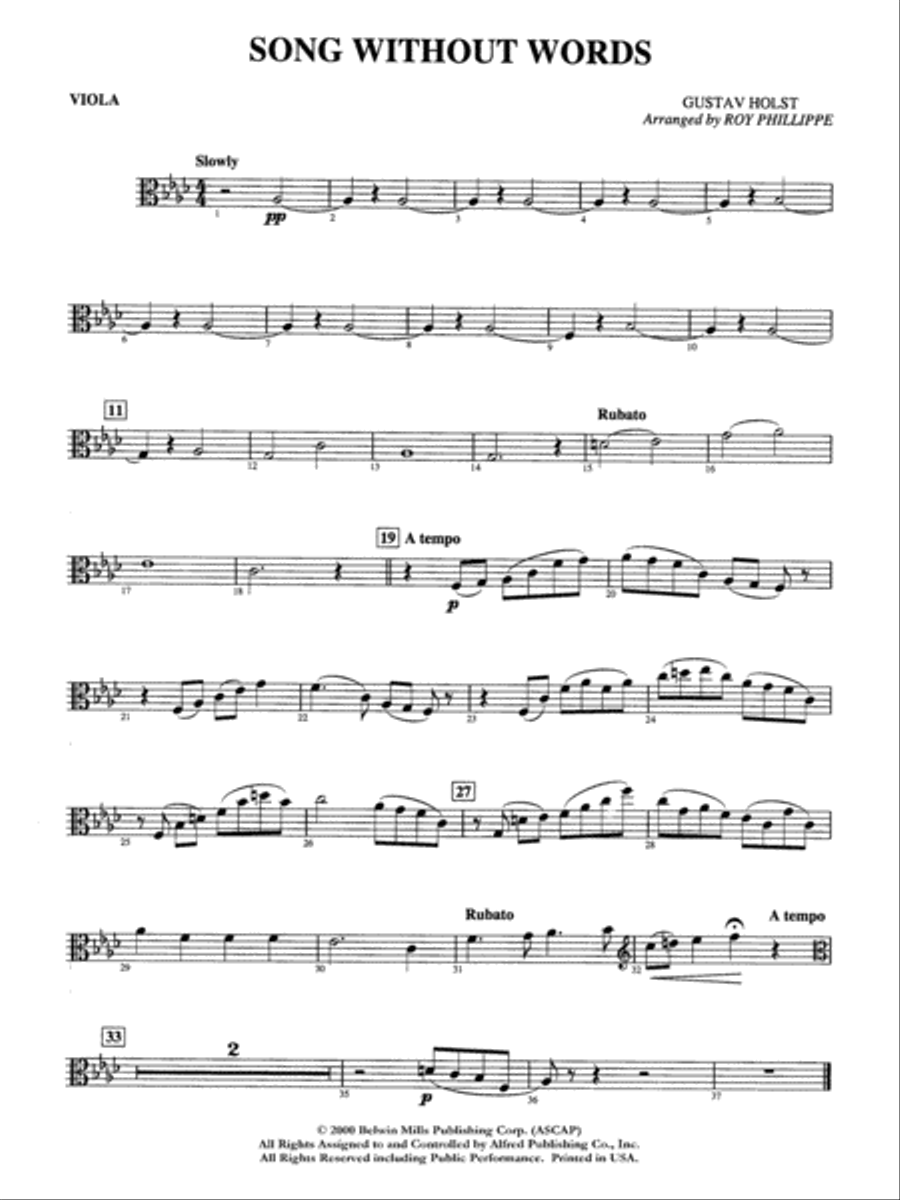 Song without Words: Viola Full Orchestra scores gallery preview page 1