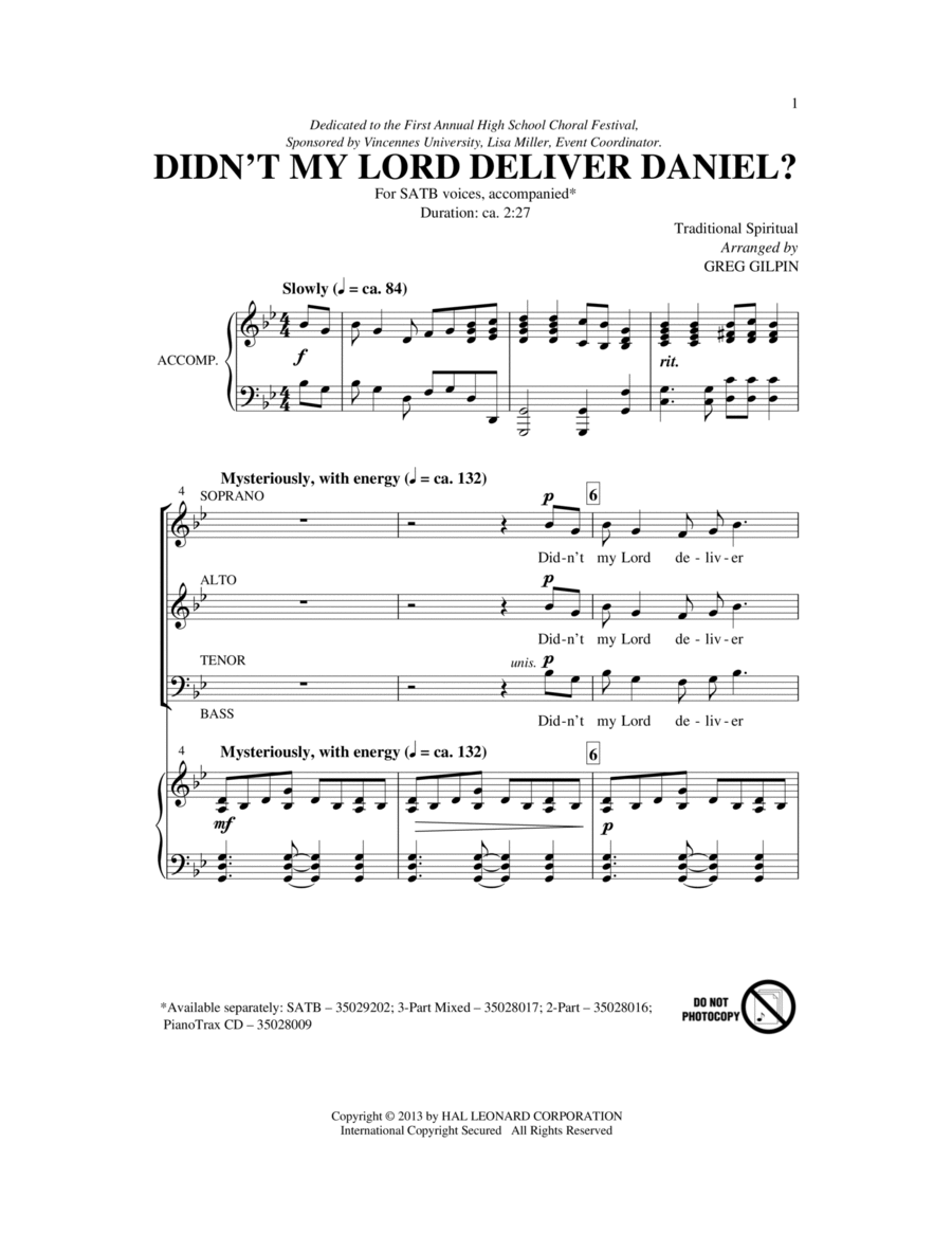 Didn't My Lord Deliver Daniel? 4-Part scores gallery preview page 1