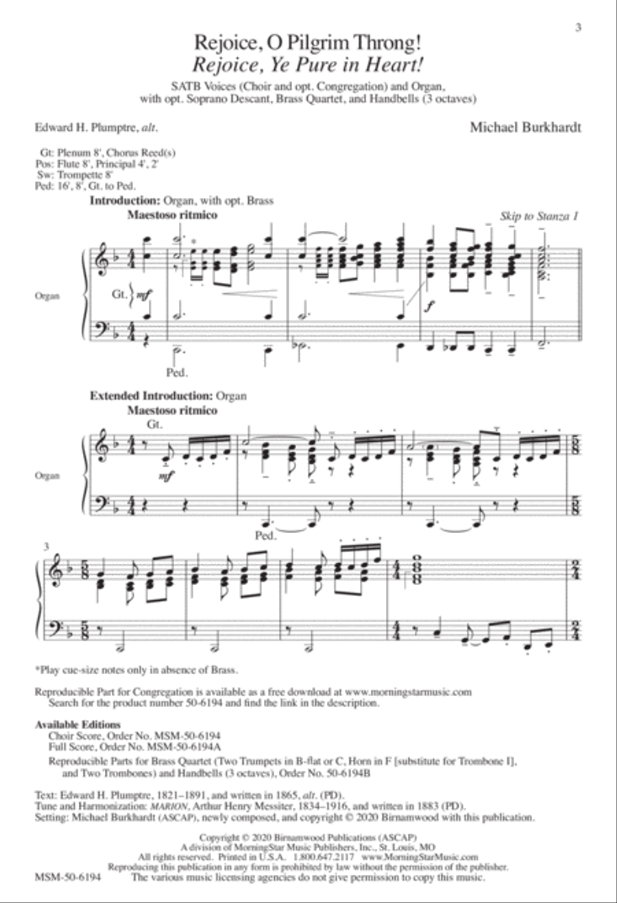 Rejoice, O Pilgrim Throng! 4-Part scores gallery preview page 1