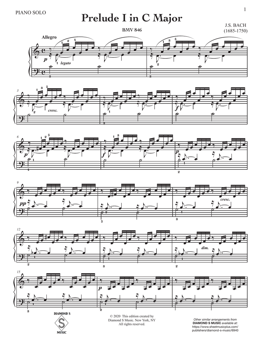 Prelude and Fugue No.1 in C Major from The Well-Tempered Clavier Book 1 BWV 846- J.S. Bach - Piano Harpsichord scores gallery preview page 5