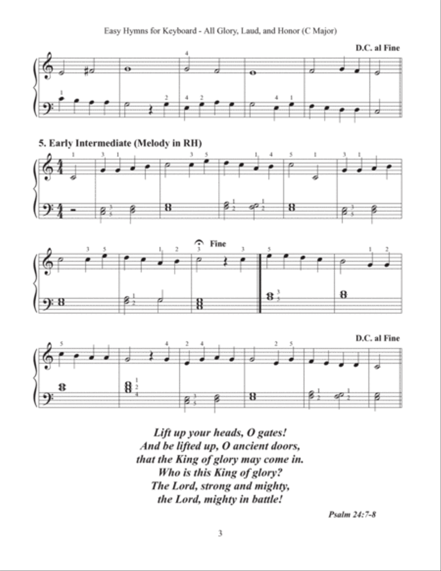 All Glory, Laud, and Honor (Easy Hymns for Keyboard) Piano Method scores gallery preview page 5