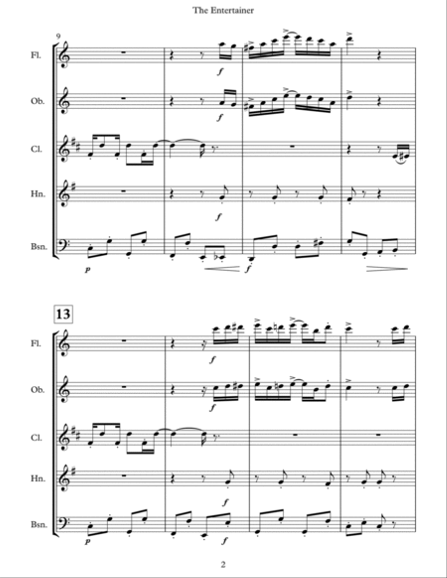 The Entertainer for Wind Quintet Woodwind Quintet scores gallery preview page 2