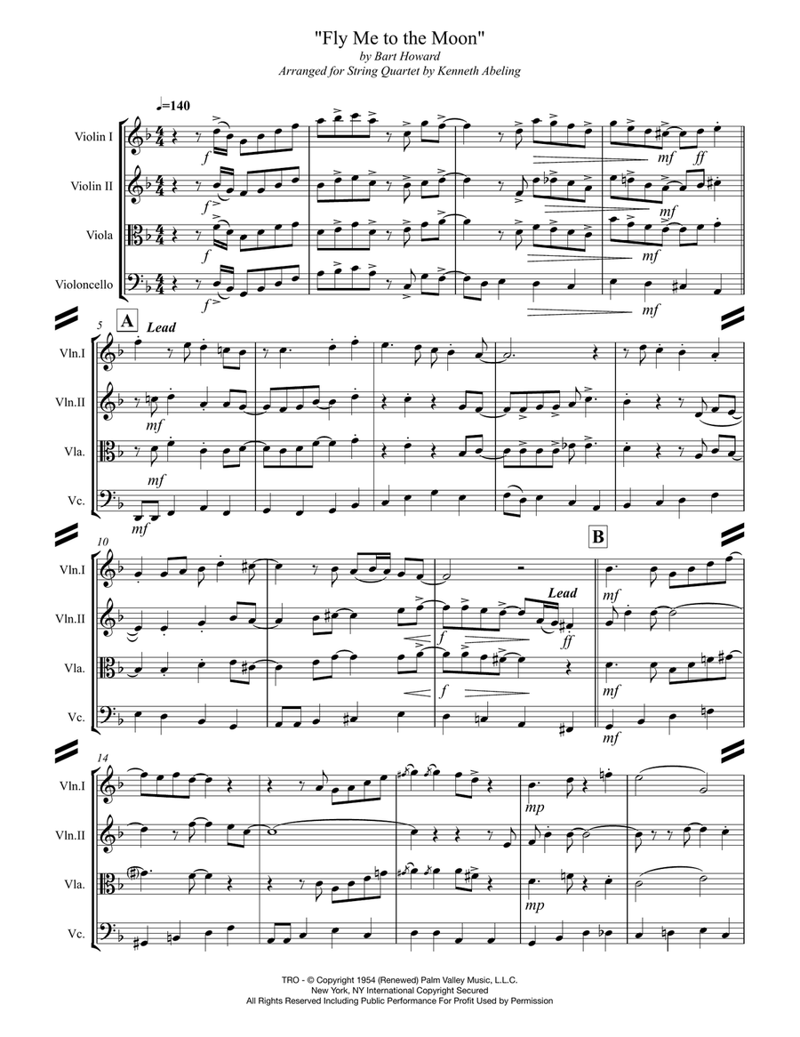 Fly Me To The Moon (in Other Words) String Quartet scores gallery preview page 2