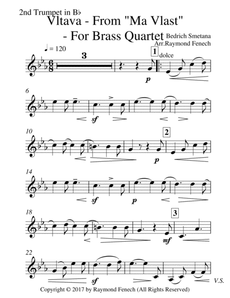 Vltava - From 'Ma Vlast' (For Brass Quartet - 2 Trumpets in B Flat, Horn in F and Tuba) image number null