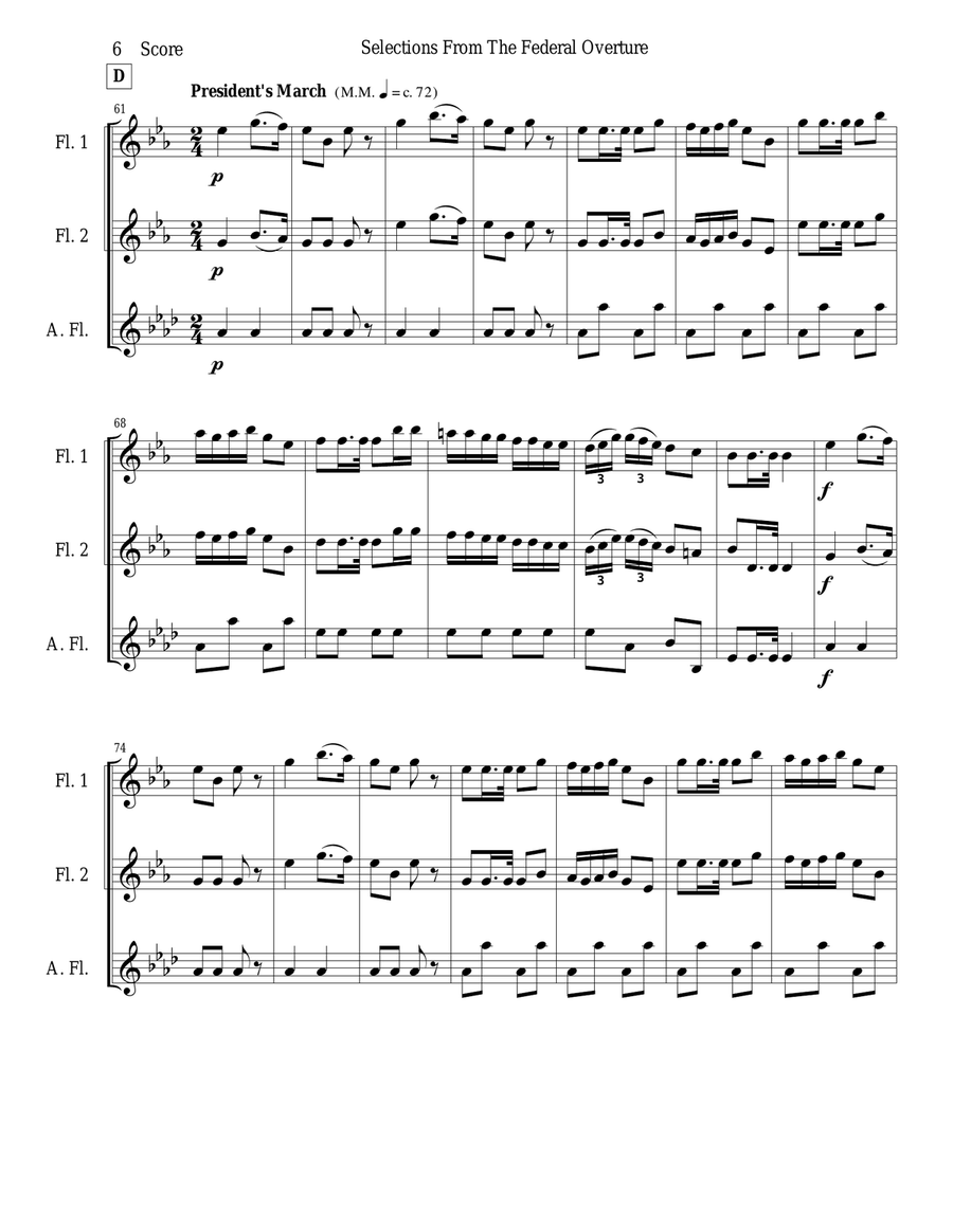 1794! Federal Overture for Flute Trio Flute Trio scores gallery preview page 6