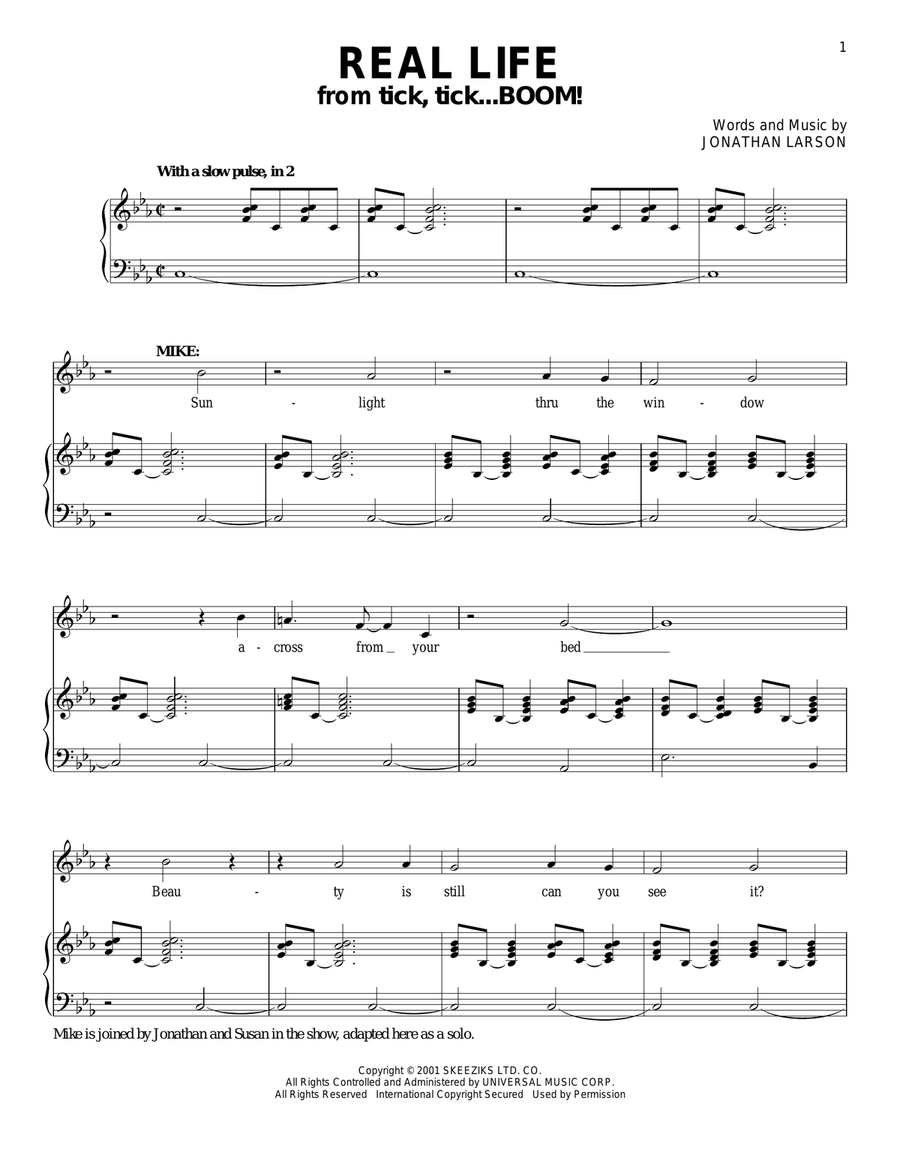 Real Life (from tick, tick... BOOM!) Piano, Vocal scores gallery preview page 1