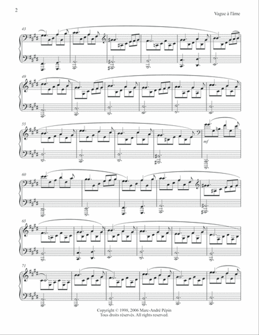 Vague Yearnings / Vague a l'ame Piano Solo scores gallery preview page 3