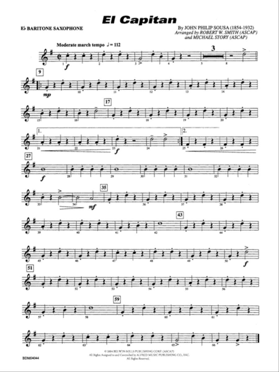El Capitan: E-flat Baritone Saxophone Concert Band scores gallery preview page 1