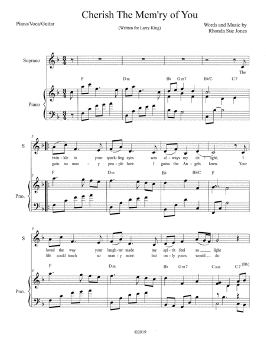 Cherish The Mem'ry Of You High Voice scores gallery preview page 1
