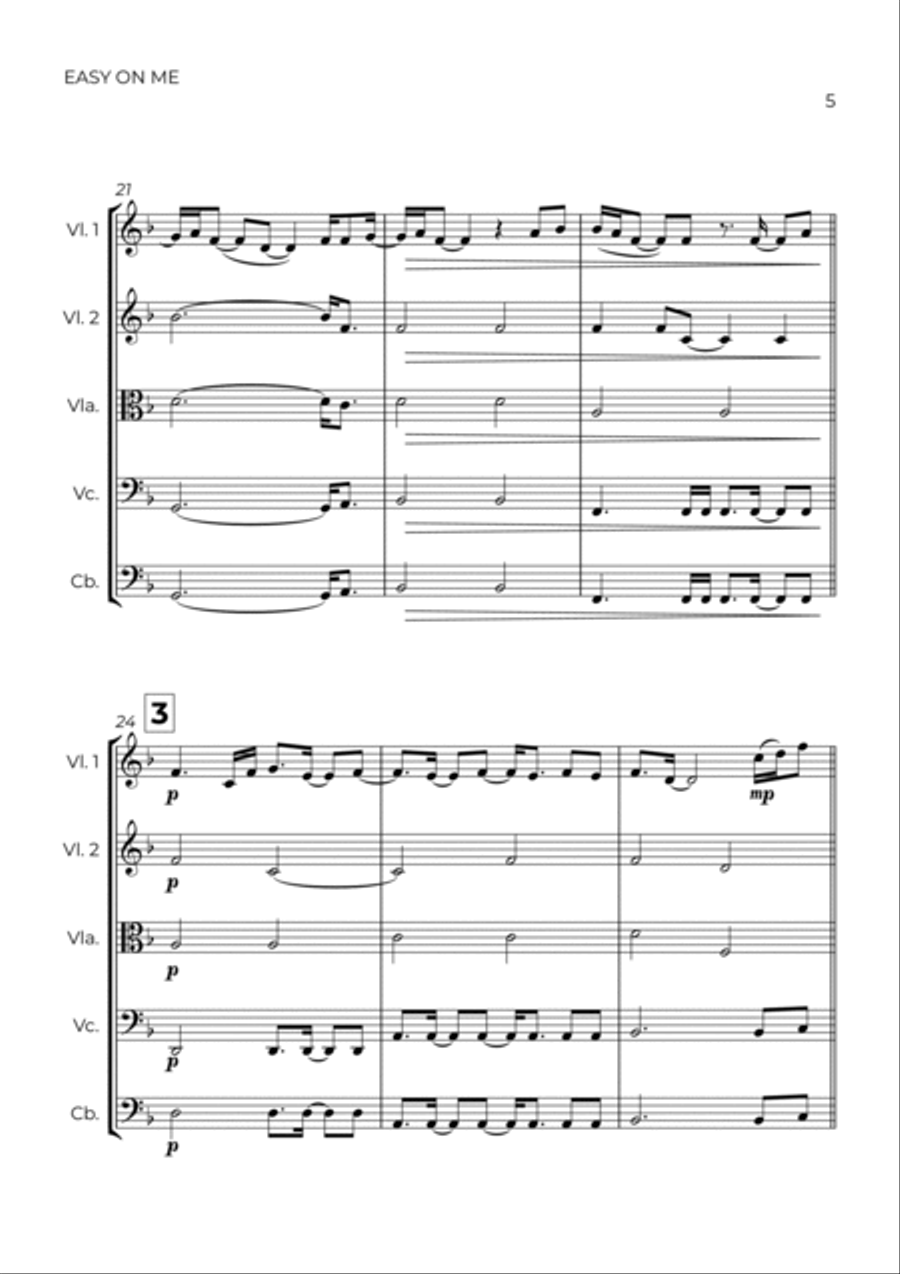 Easy On Me String Quintet scores gallery preview page 5
