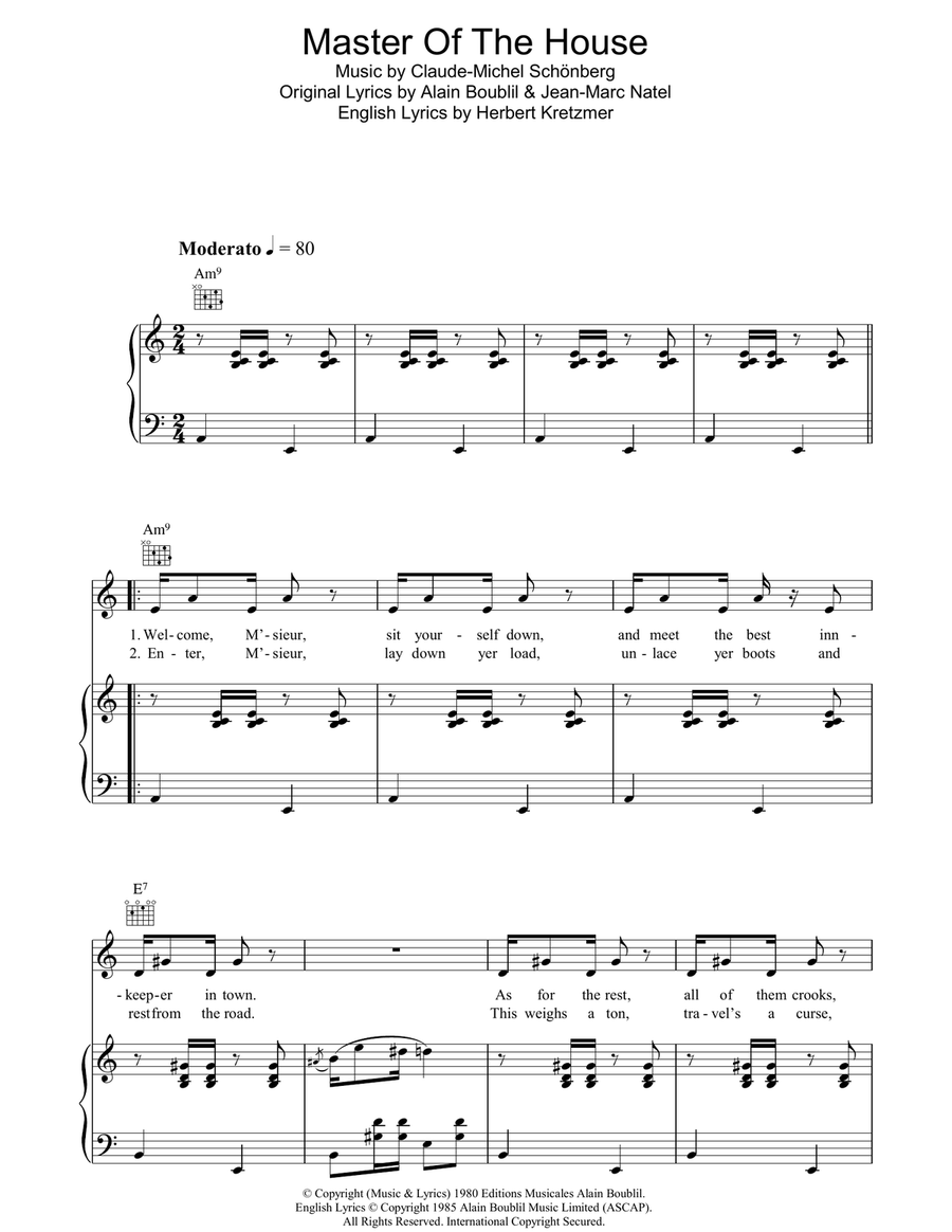 Master Of The House Piano, Vocal, Guitar scores gallery preview page 1
