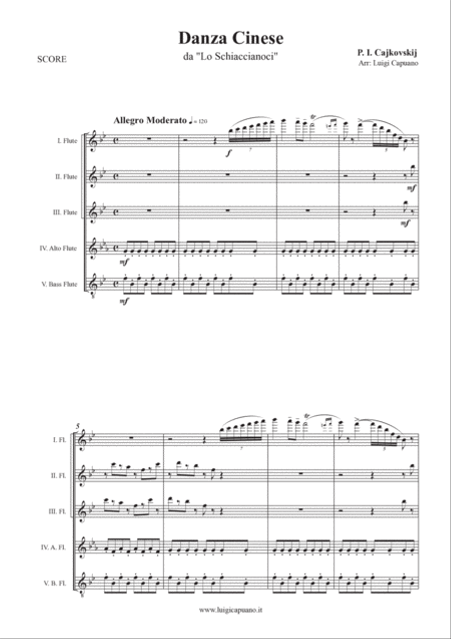 Cajkovskij: Danza cinese (Lo schiaccianoci) for Flute choir - Flute quintet Flute Choir scores gallery preview page 3