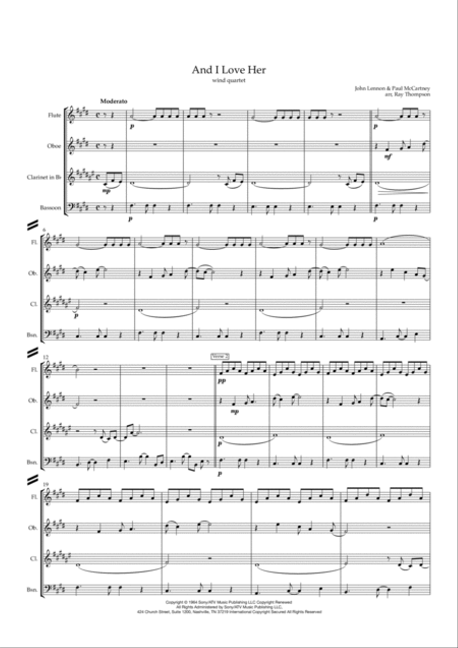 And I Love Her Woodwind Quartet scores gallery preview page 2