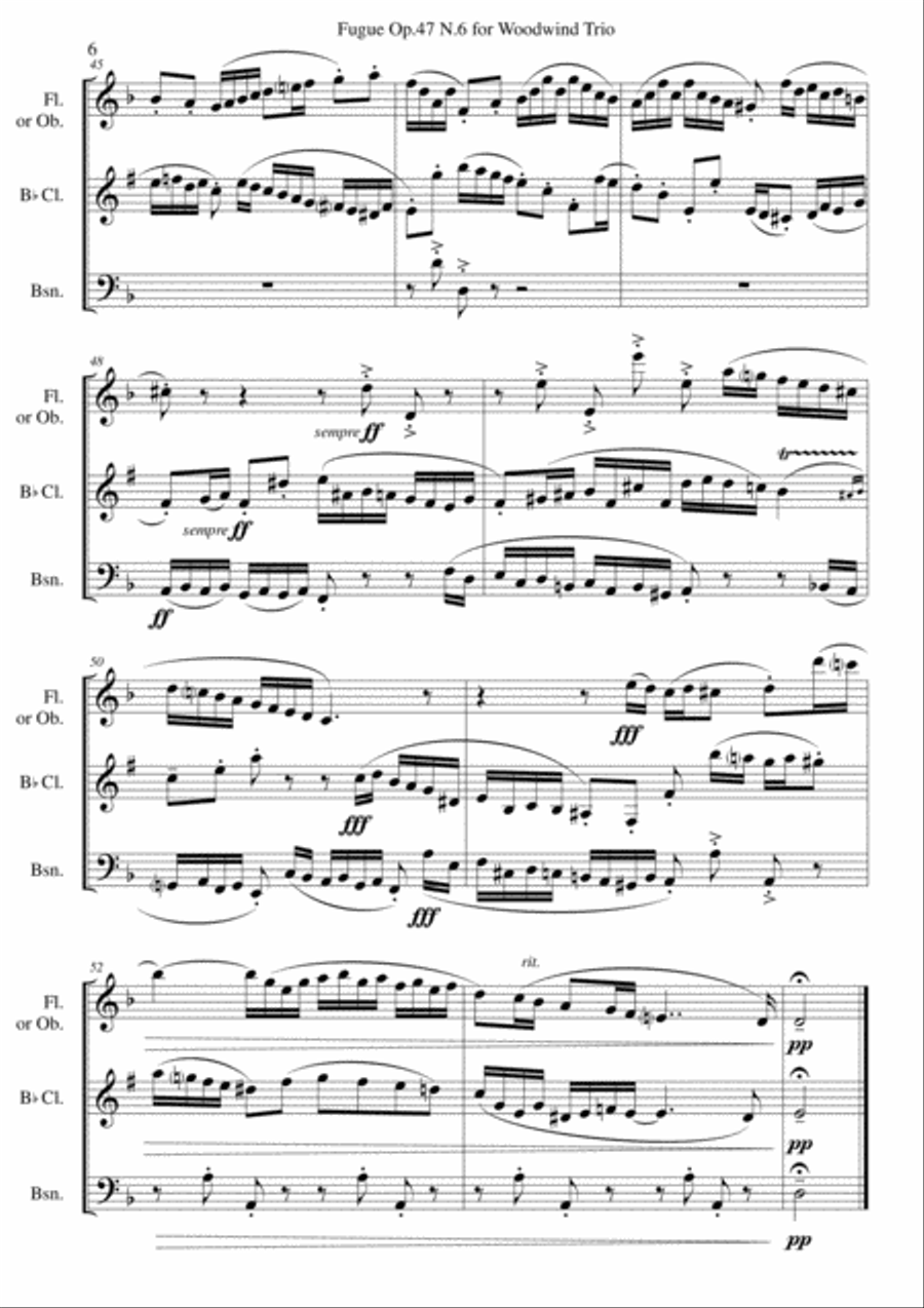 Fugue Op.47 N.6 for Woodwind Trio Fugue Op.47 N.6 for Woodwind Trio Woodwind Quintet scores gallery preview page 6