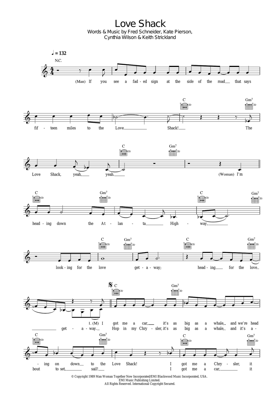 Love Shack Piano scores gallery preview page 1