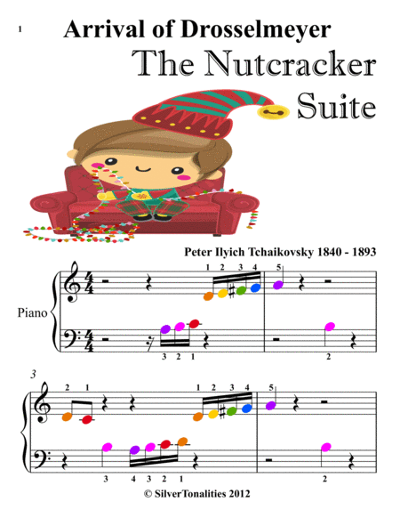 Arrival of Drosselmeyer Nutcracker Beginner Piano Sheet Music with Colored Notation