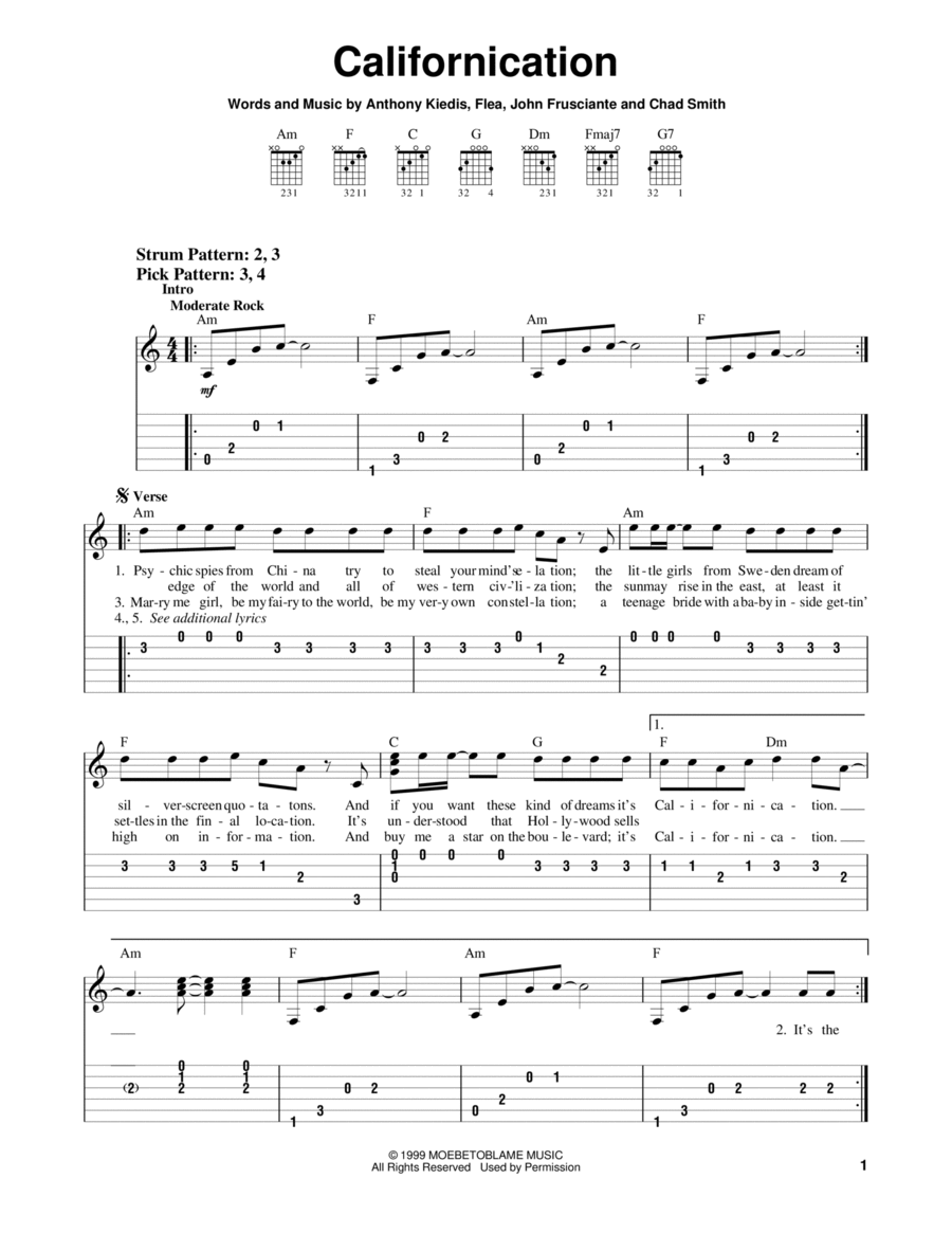 Californication Guitar Tablature scores gallery preview page 1