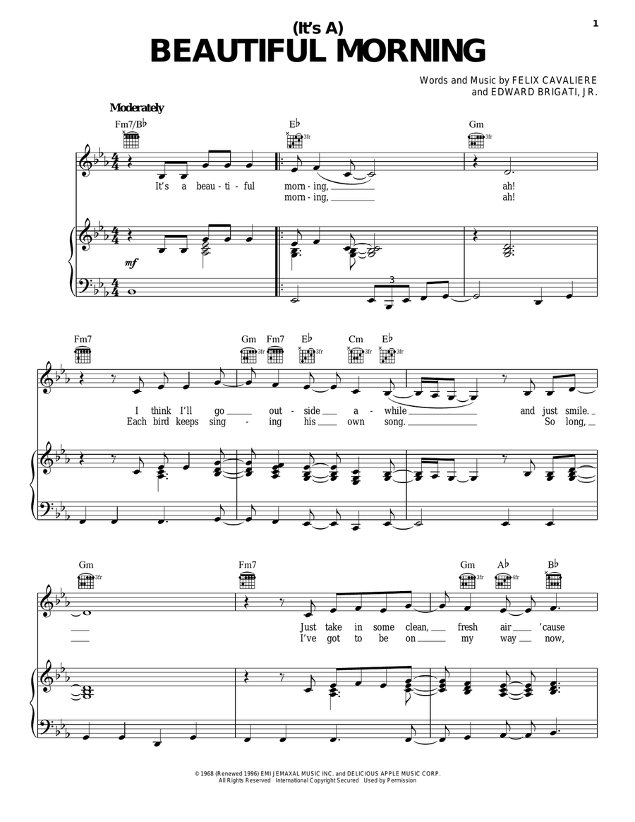 (It's A) Beautiful Morning Piano, Vocal, Guitar scores gallery preview page 1
