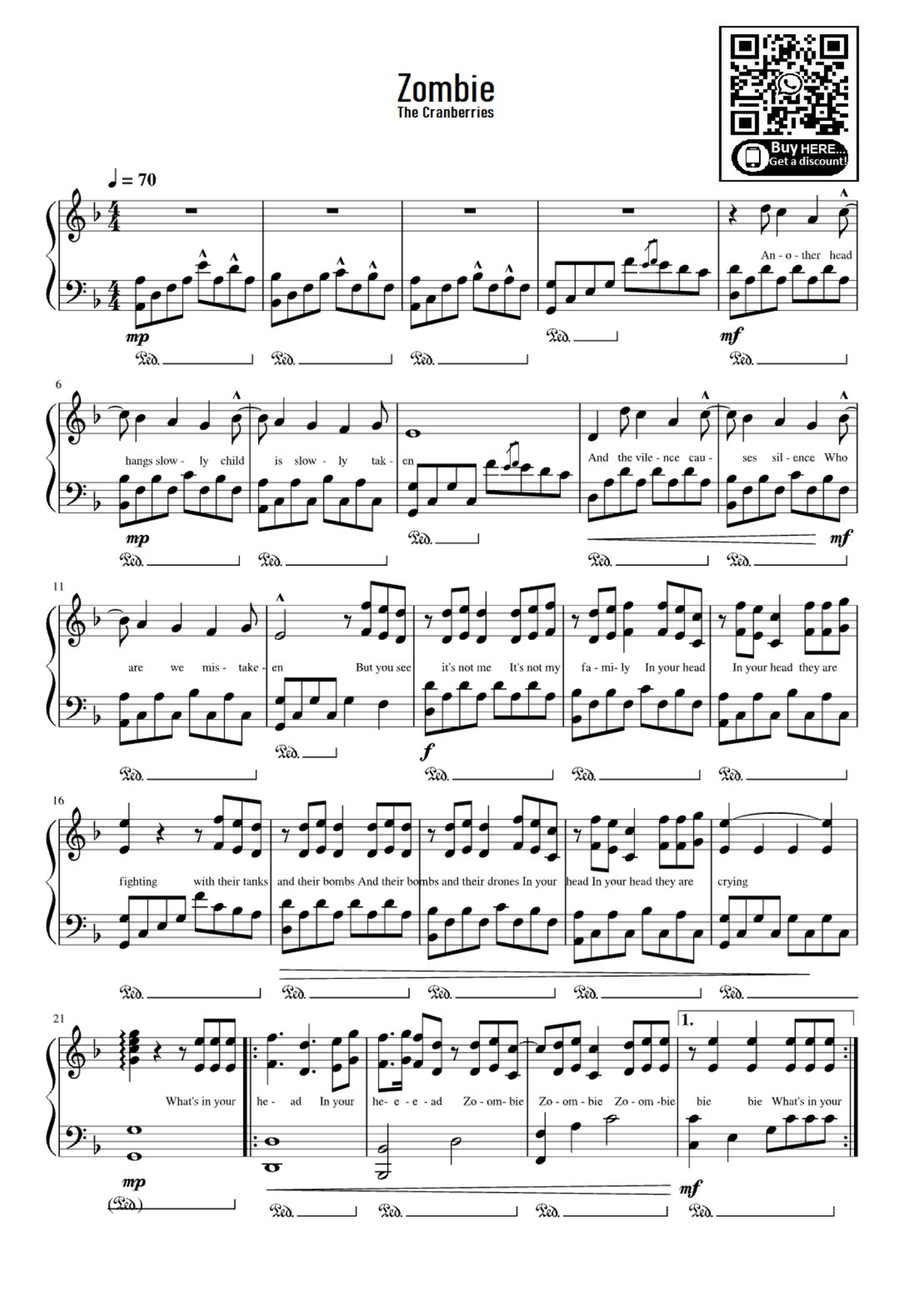 Zombie Easy Piano scores gallery preview page 1