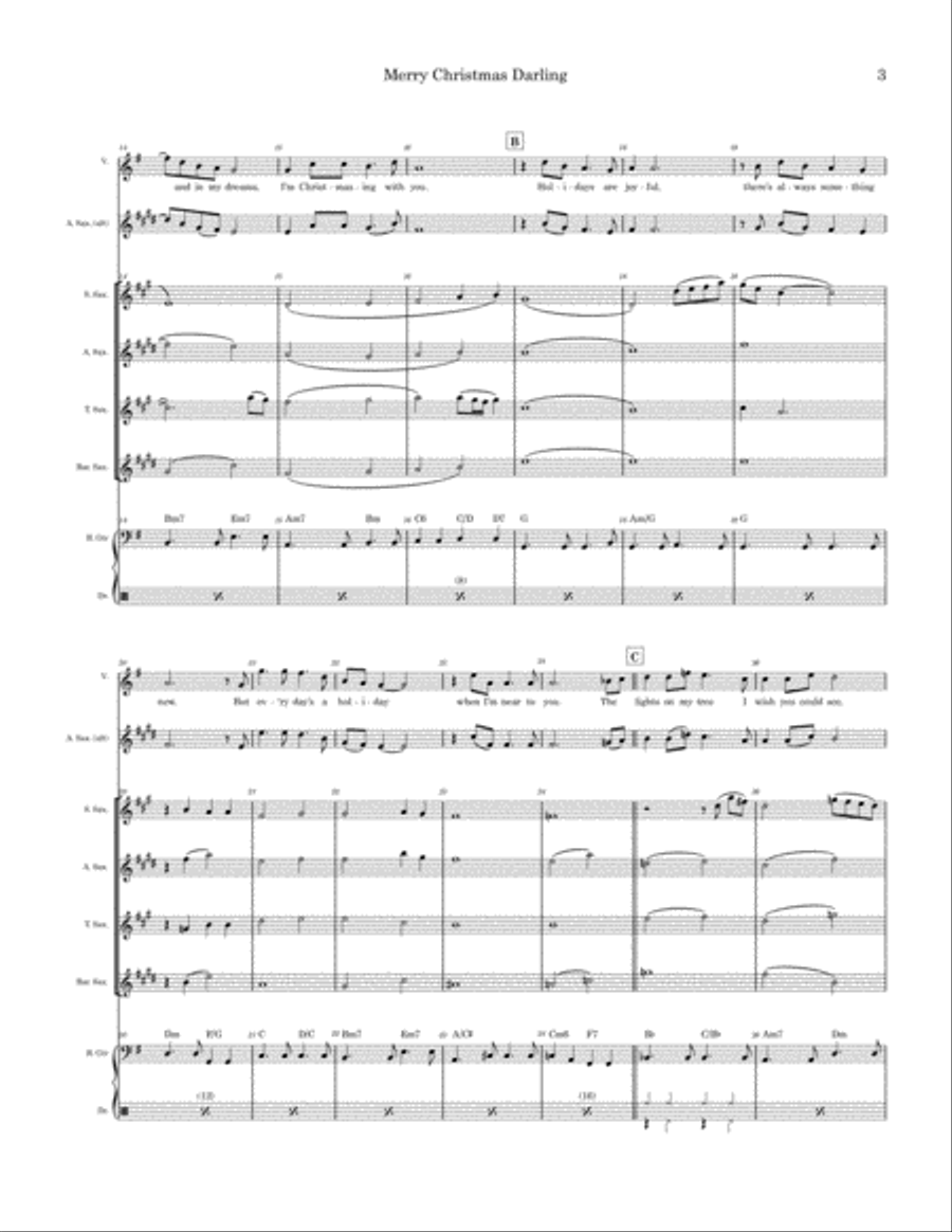 Merry Christmas, Darling Saxophone Quartet scores gallery preview page 3