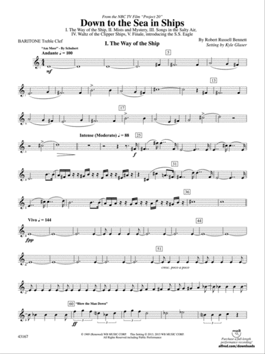 Down to the Sea in Ships (from the NBC TV Film Project 20): Baritone T.C. Concert Band scores gallery preview page 1