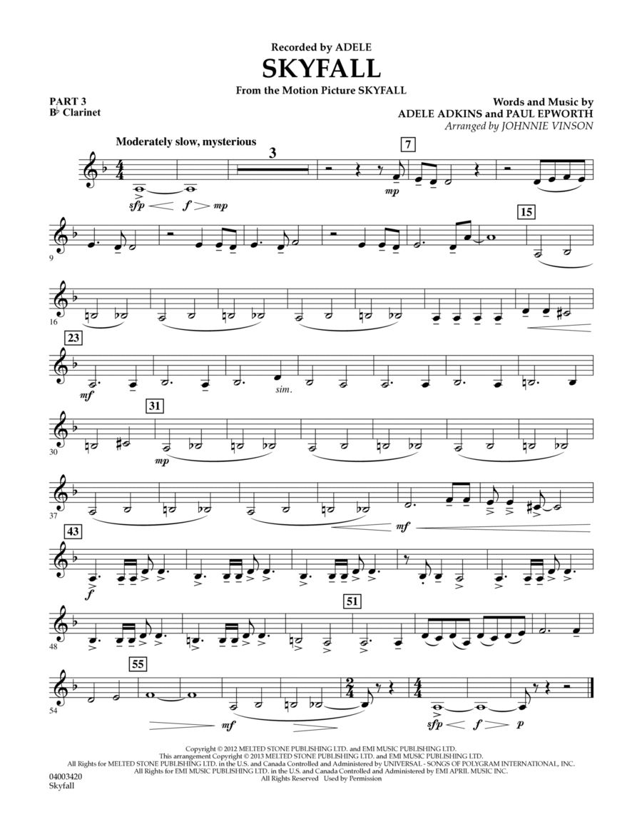 Skyfall - Pt.3 - Bb Clarinet Concert Band scores gallery preview page 1