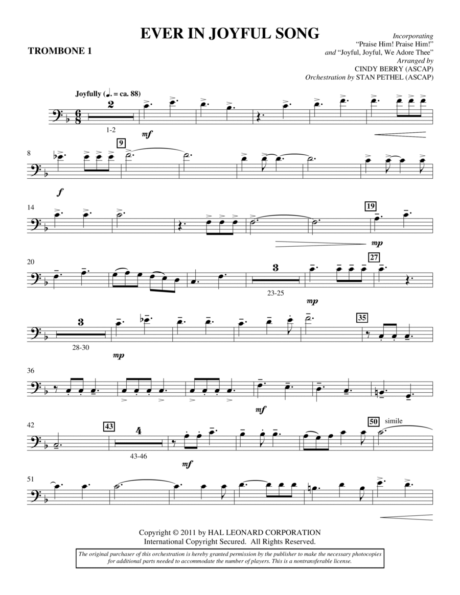 Ever In Joyful Song - Trombone 1 Choir scores gallery preview page 1
