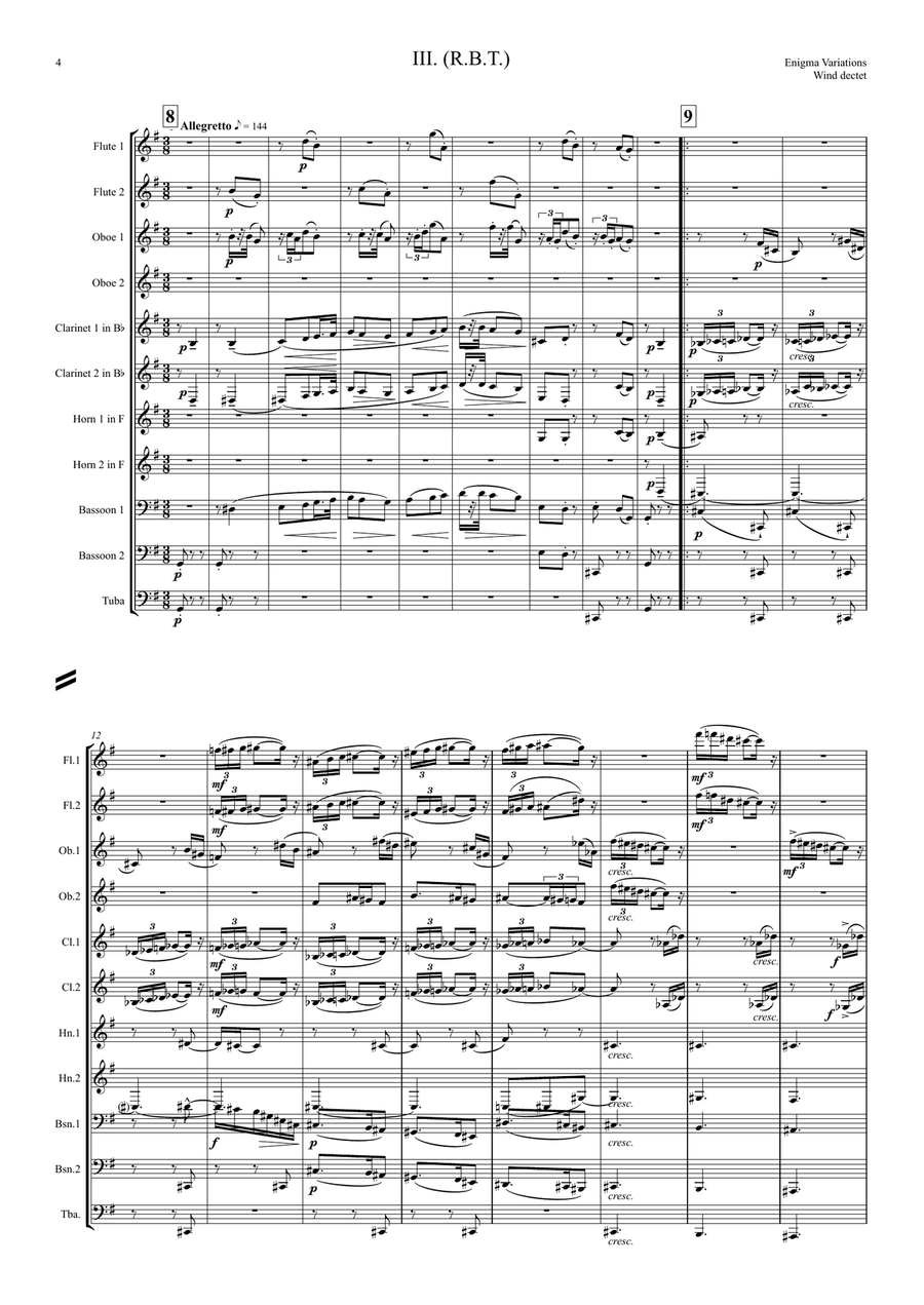 Elgar: Theme and 10 Variations (including Nimrod) from Enigma Variations Op.36 - wind dectet/bass Large Ensemble scores gallery preview page 4