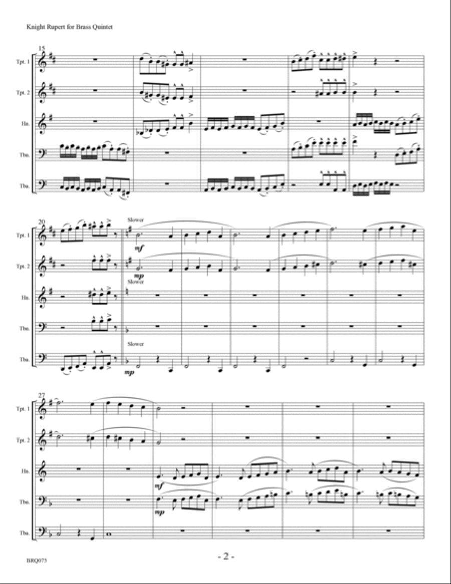 KNIGHT RUPERT (Robert Schumann Piano Solo) arranged for BRASS QUINTET (unaccompanied) Small Ensemble scores gallery preview page 2