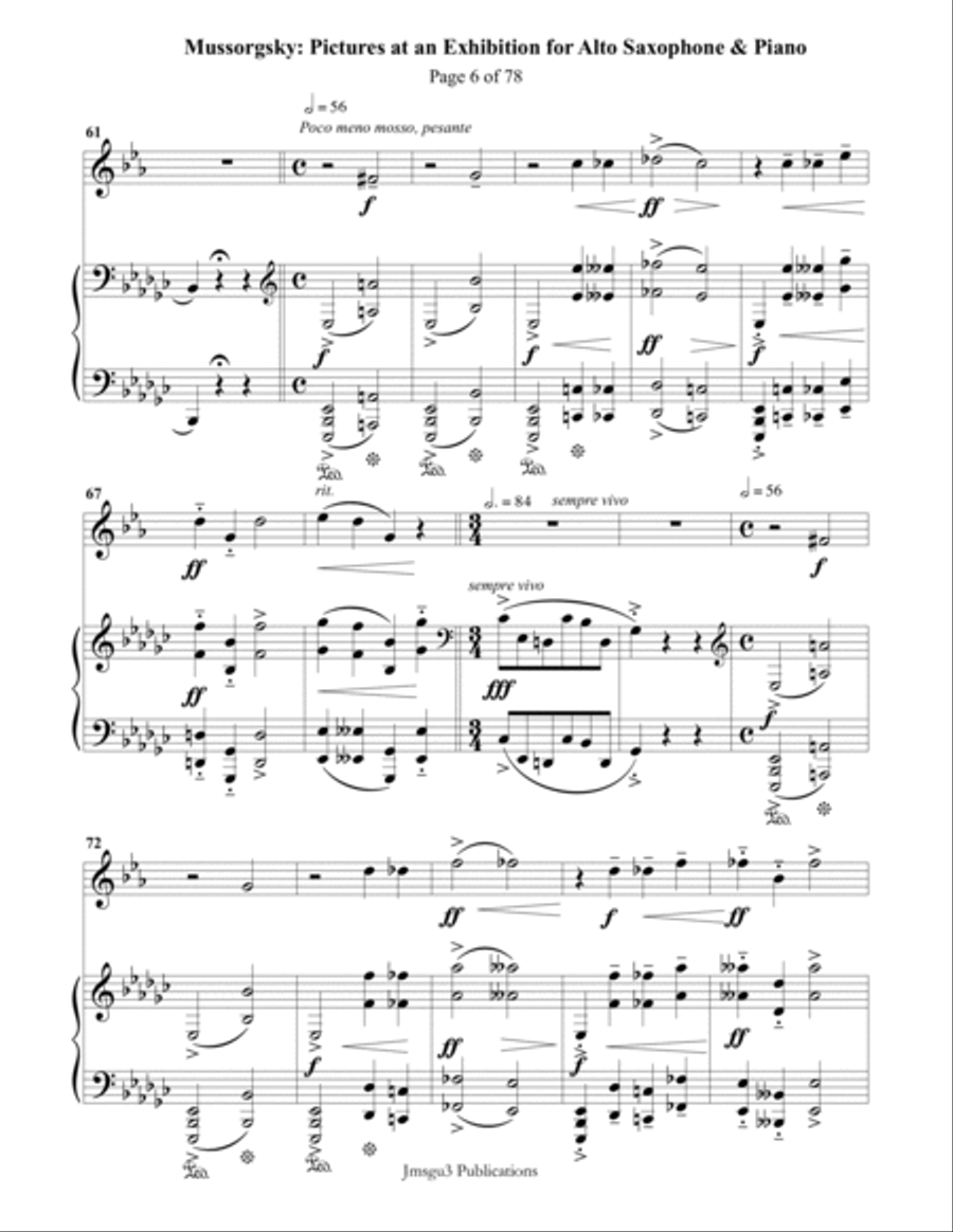Mussorgsky: Pictures at an Exhibition for Alto Sax & Piano Alto Saxophone scores gallery preview page 6