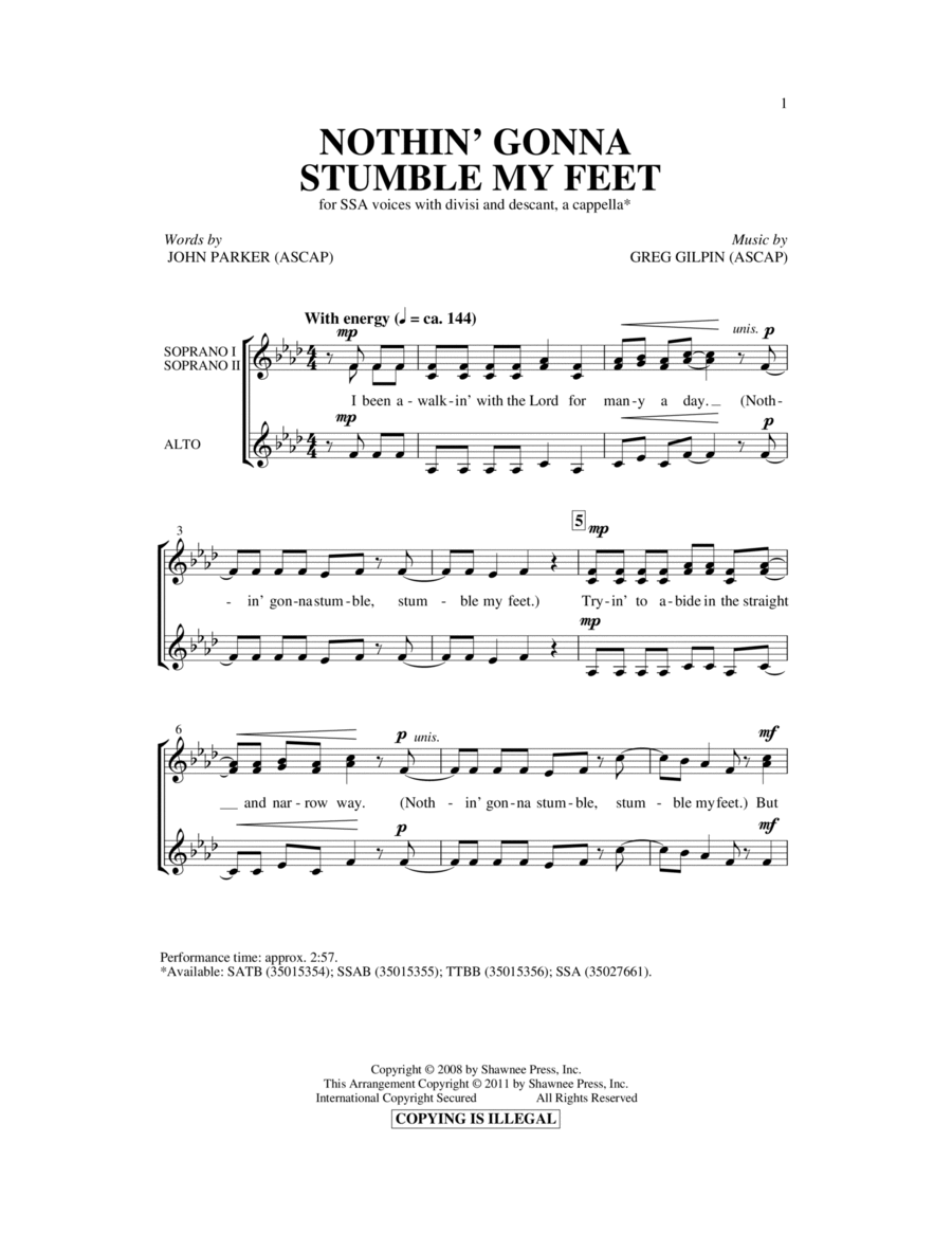 Nothin' Gonna Stumble My Feet SSA scores gallery preview page 1