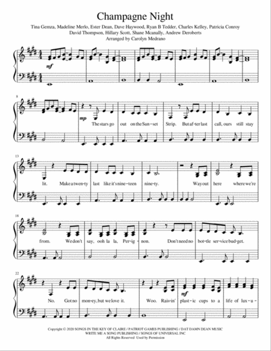 Champagne Night Piano Solo scores gallery preview page 1