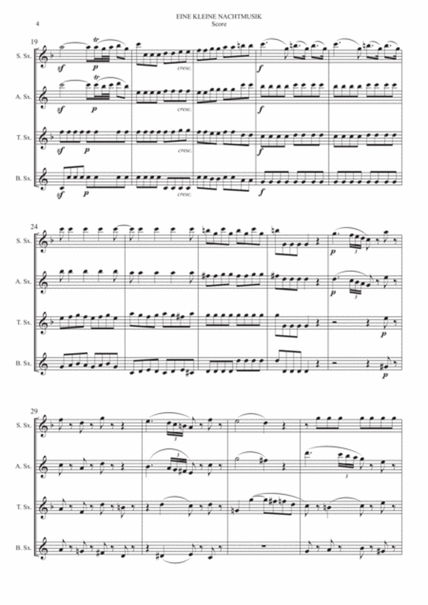 Eine Kleine Nachtmusik 1st Movement Allegro for Saxophone Quartet image number null
