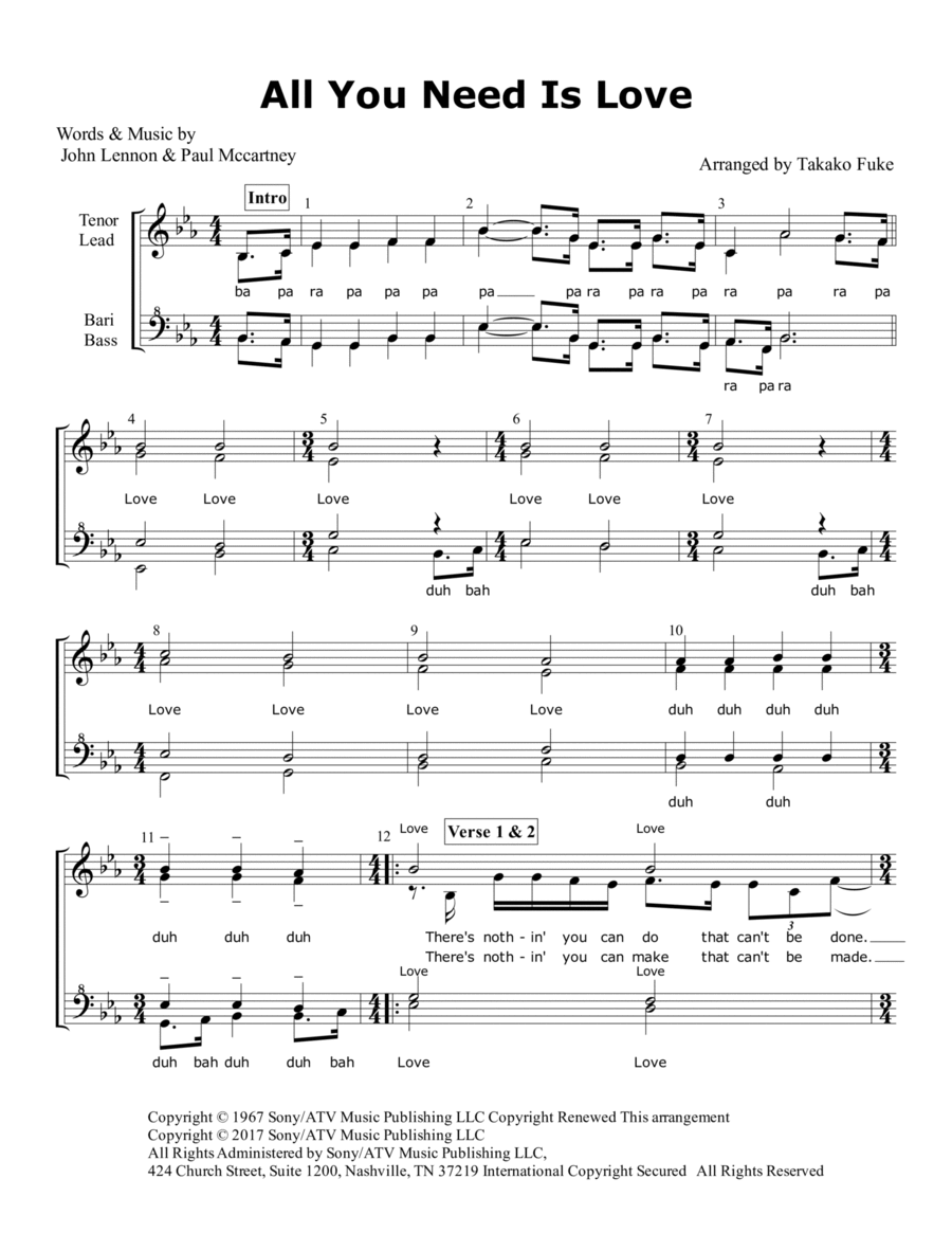 All You Need Is Love All You Need Is Love SSAA scores gallery preview page 1