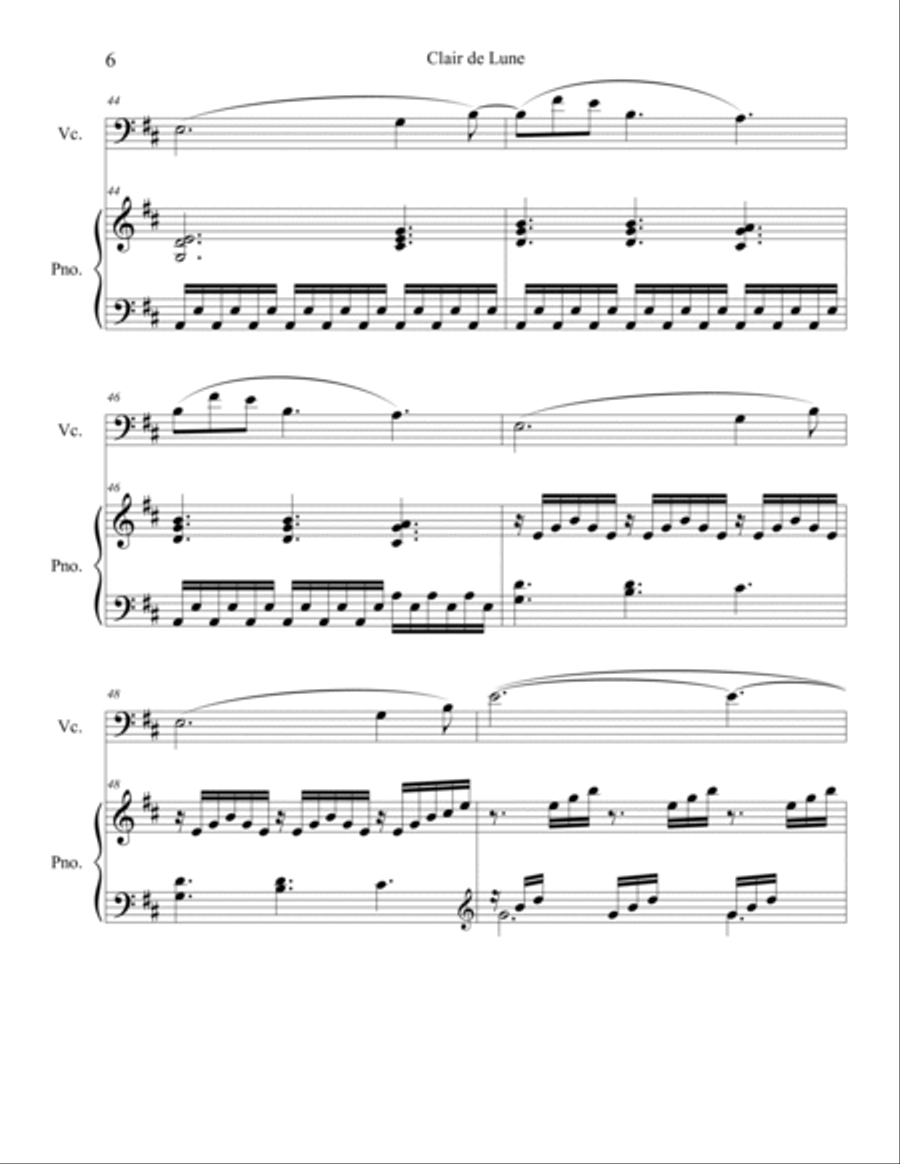Clair de Lune (Cello Solo) with piano accompaniment Piano scores gallery preview page 6