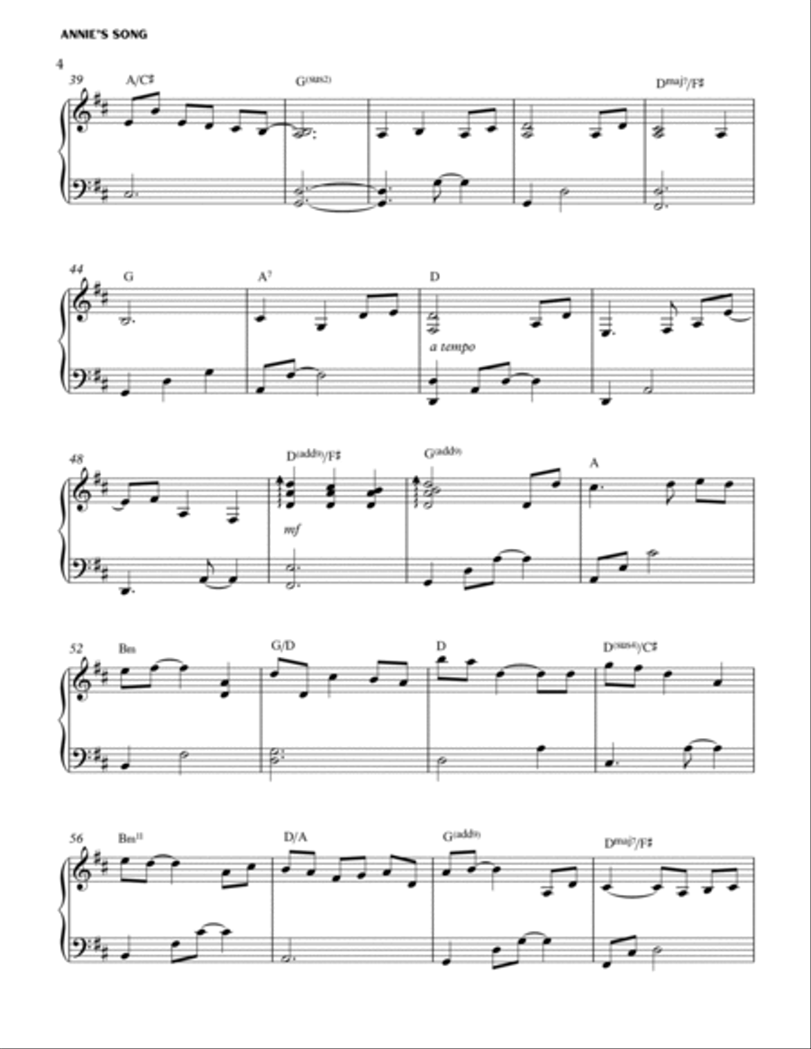 Annie's Song Piano Solo scores gallery preview page 4