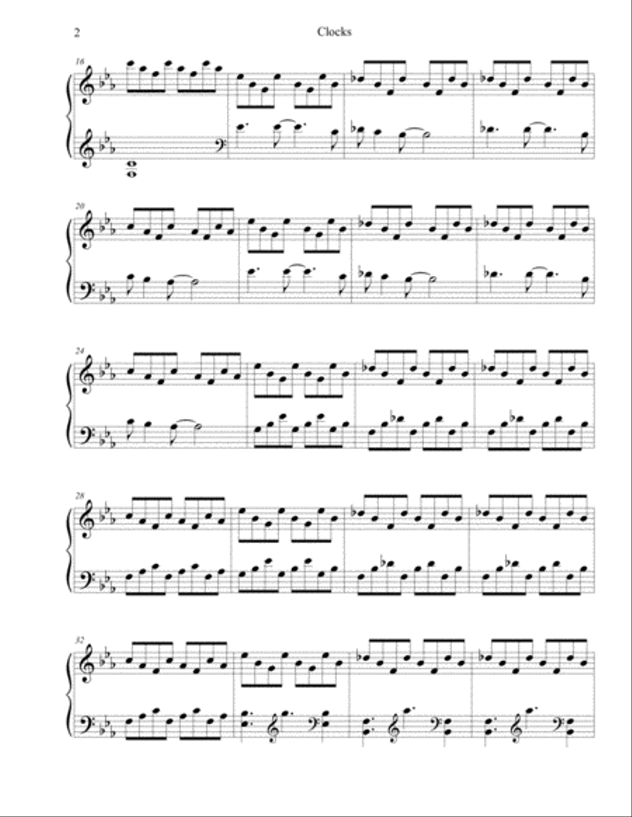 Clocks Piano Solo scores gallery preview page 2