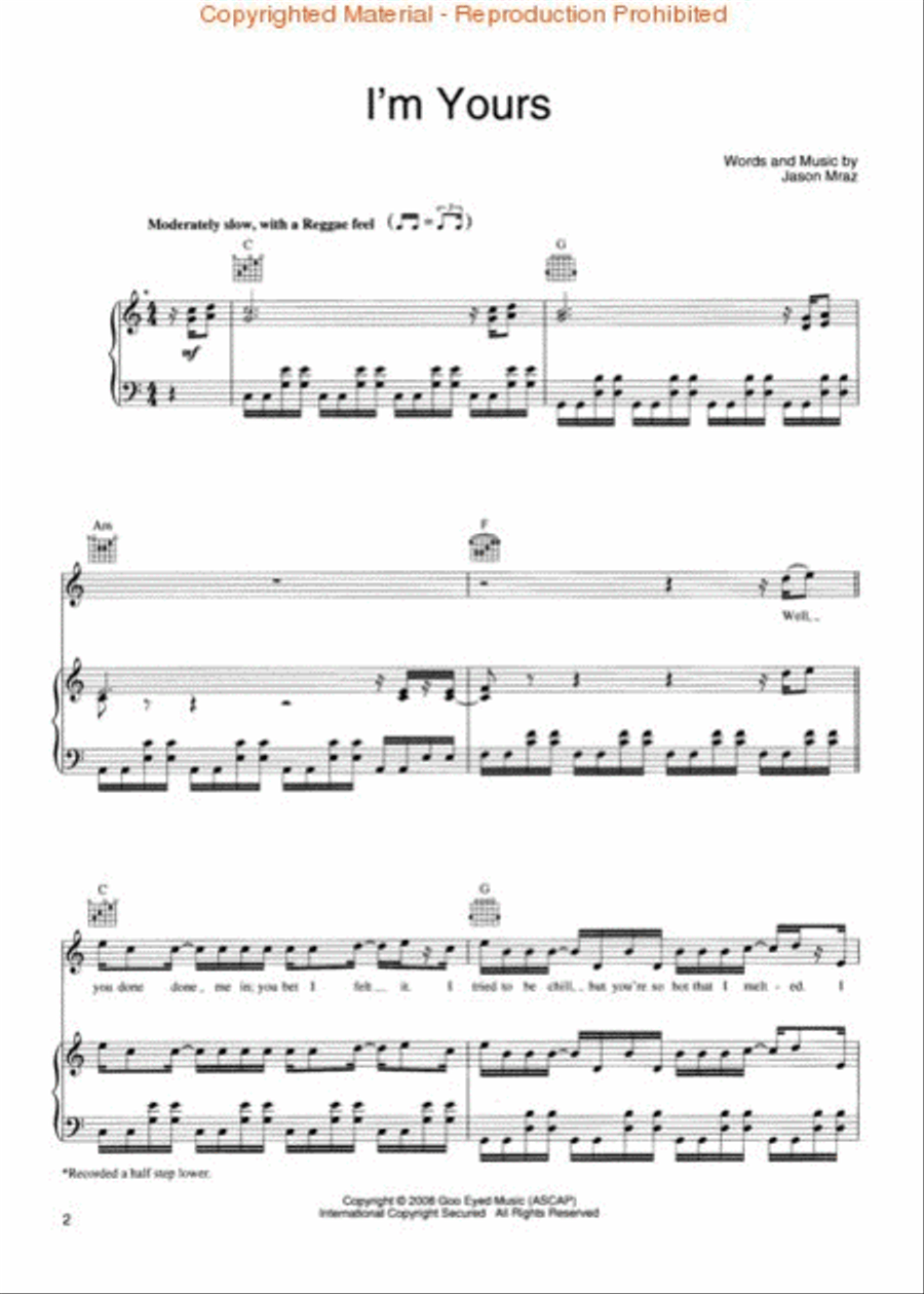 I'm Yours I'm Yours Piano, Vocal, Guitar scores gallery preview page 2