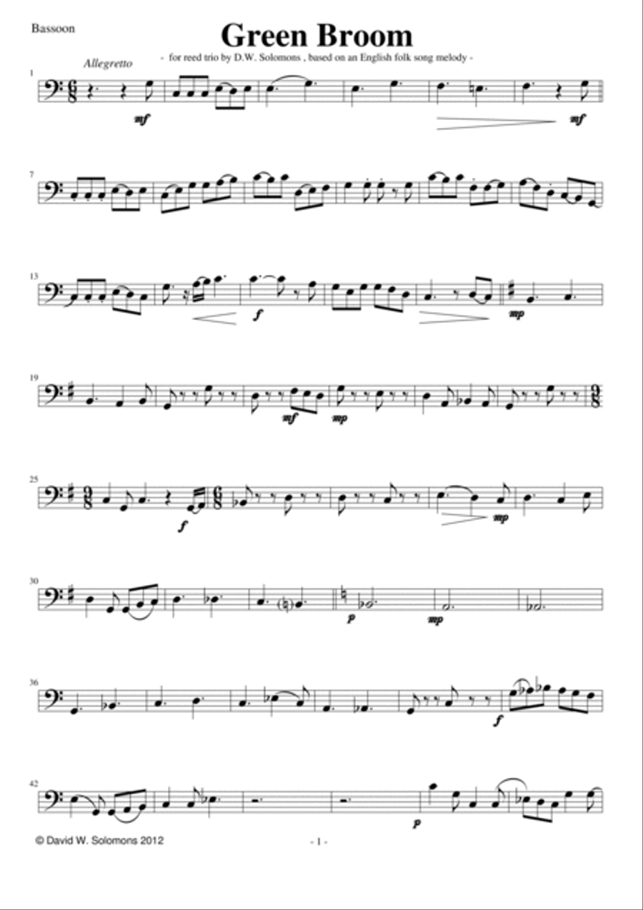 The Ballad of Green Broom for wind trio Bassoon scores gallery preview page 5