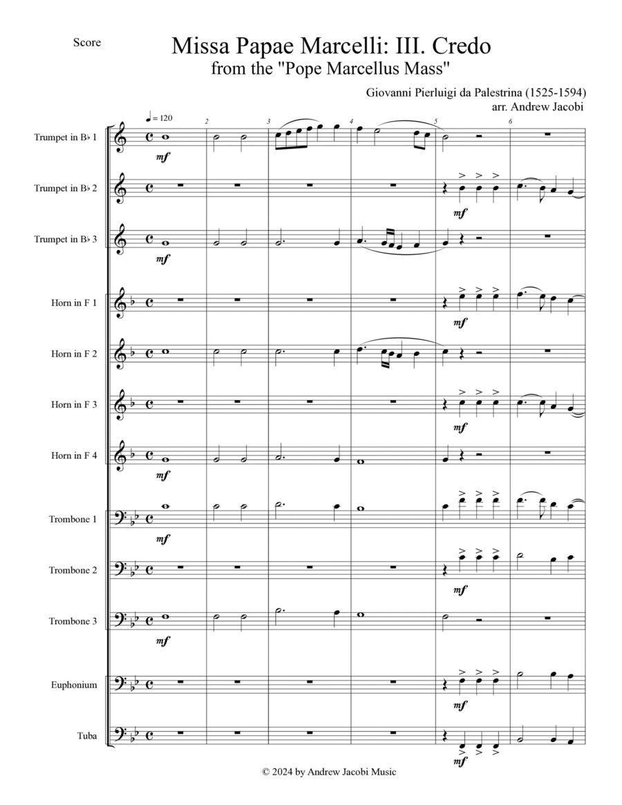 Missa Papae Marcelli - III. Credo Brass Band scores gallery preview page 1