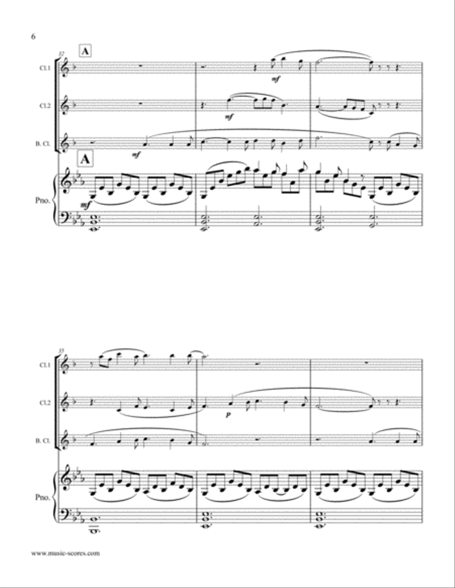 Cantique de Noel; O Holy Night - 2 Clarinets, Bass Clarinet and Piano Bass Clarinet scores gallery preview page 6