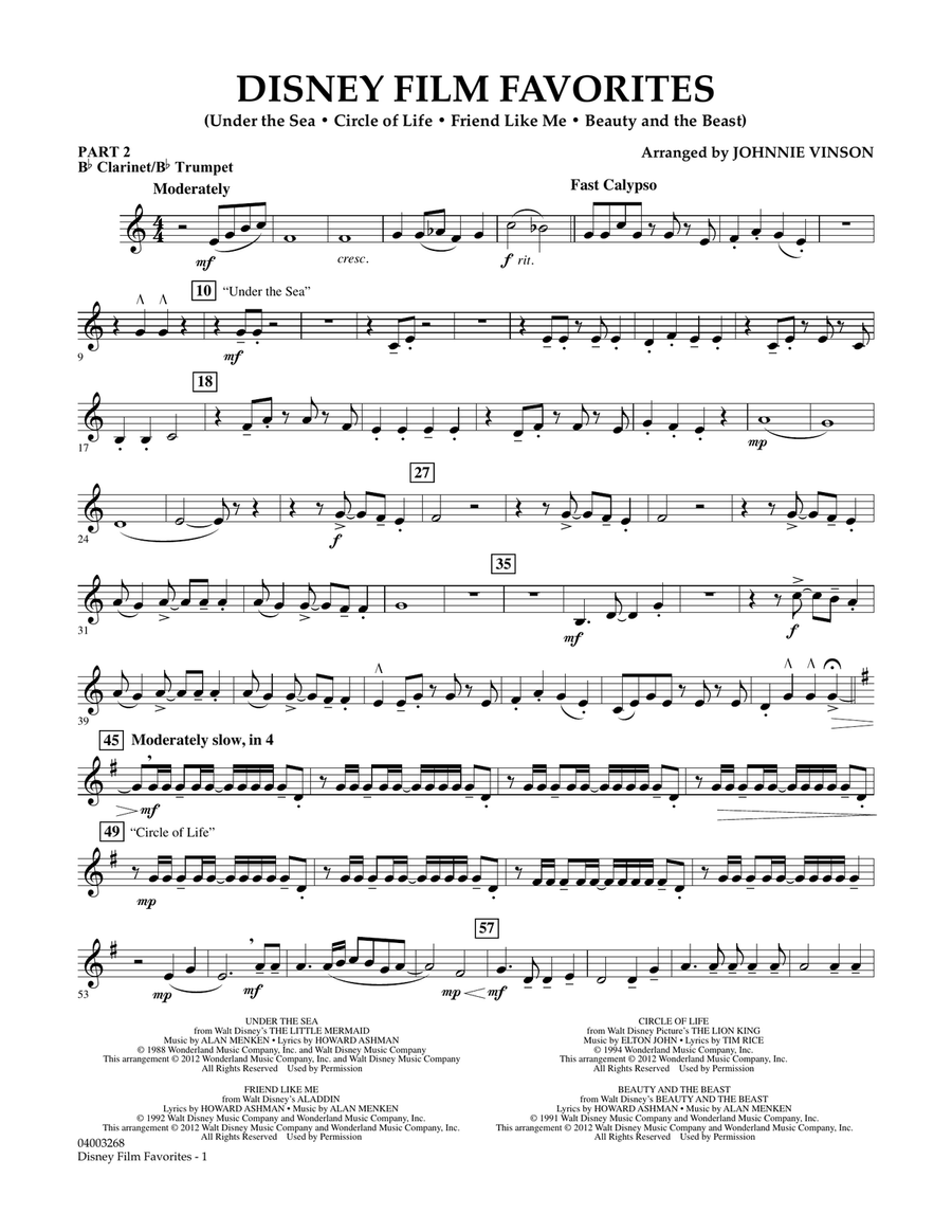 Disney Film Favorites - Pt.2 - Bb Clarinet/Bb Trumpet Concert Band scores gallery preview page 1
