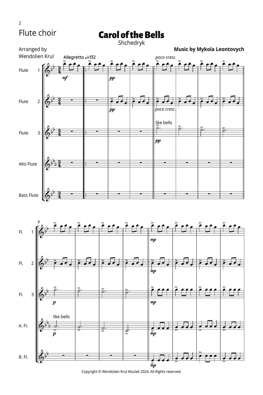 Carol of the Bells (Shchedryk) Flute Choir scores gallery preview page 3