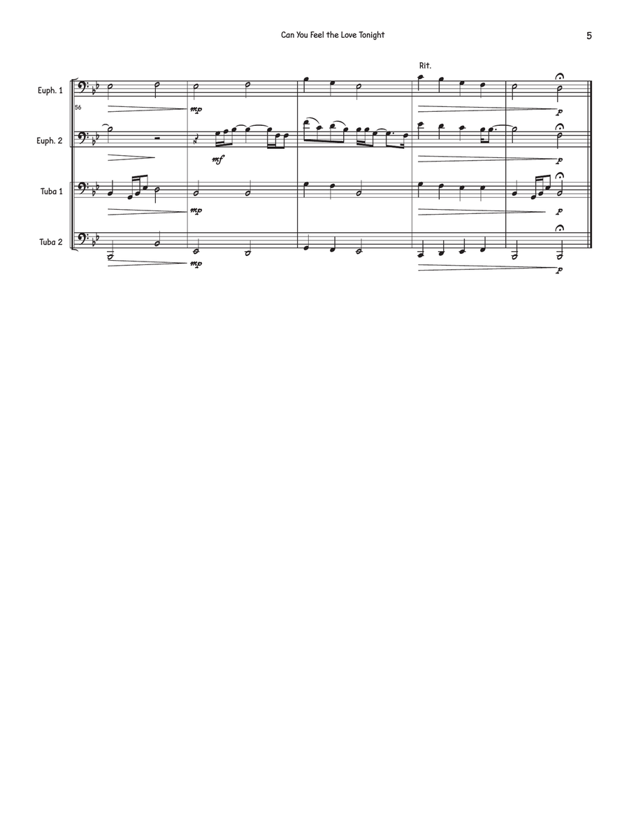 Can You Feel The Love Tonight Brass Quartet scores gallery preview page 5