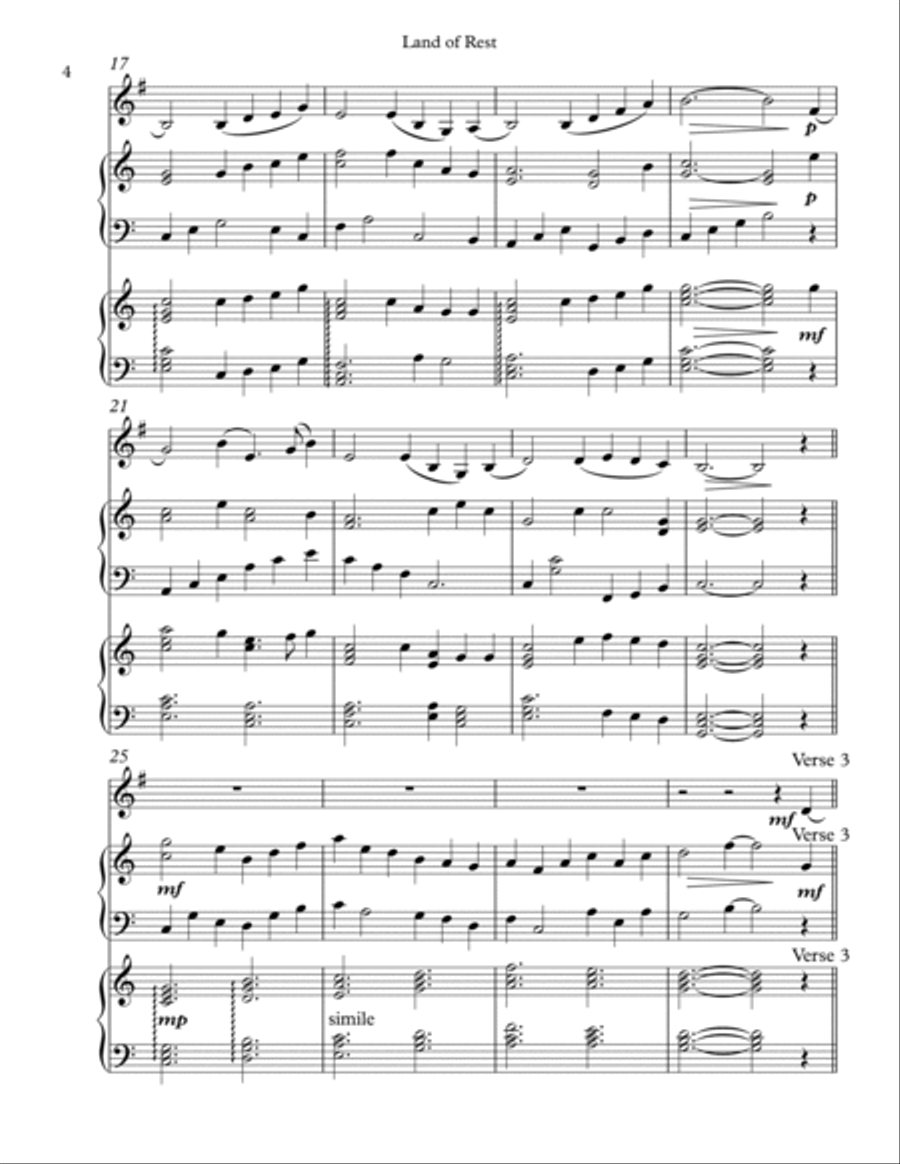 Land of Rest, Trio for French Horn, Harp, Piano Horn scores gallery preview page 4