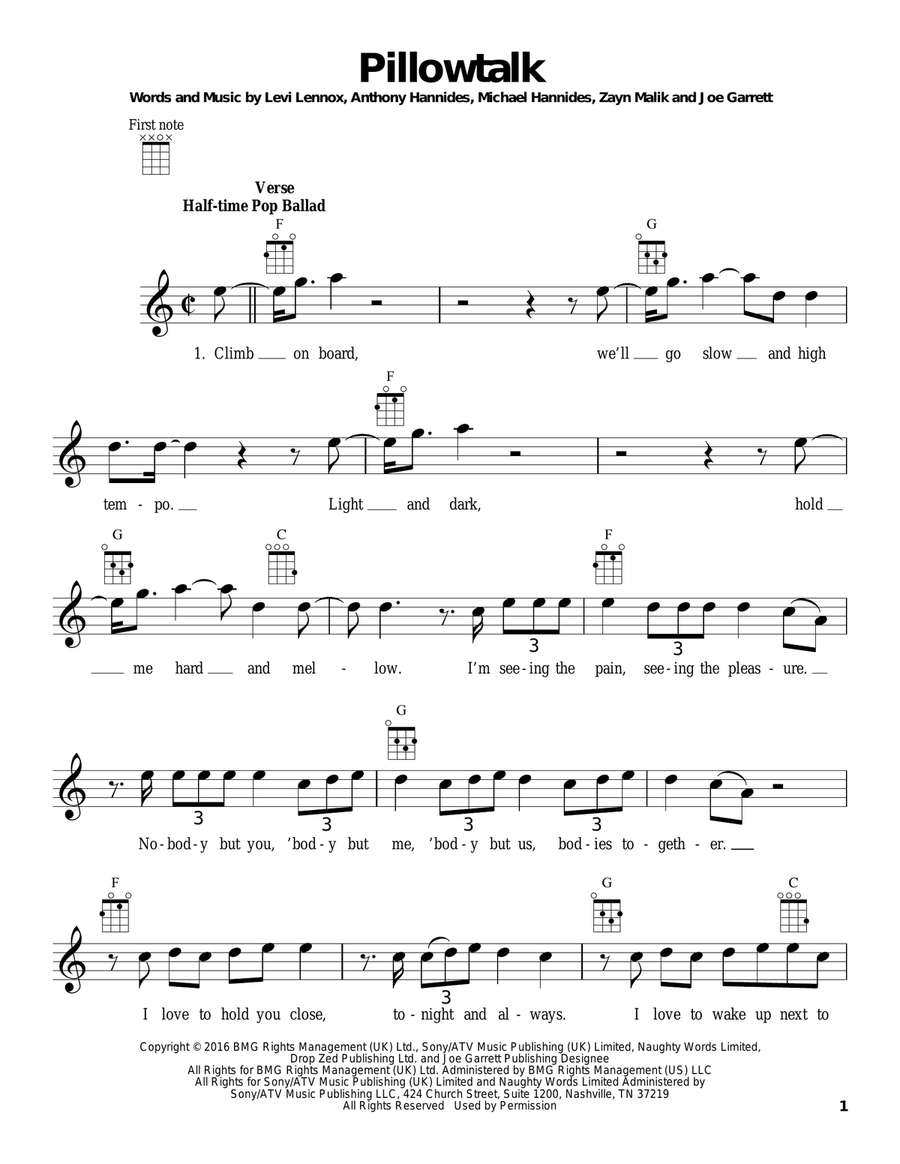 Pillowtalk Pillowtalk Ukulele scores gallery preview page 1