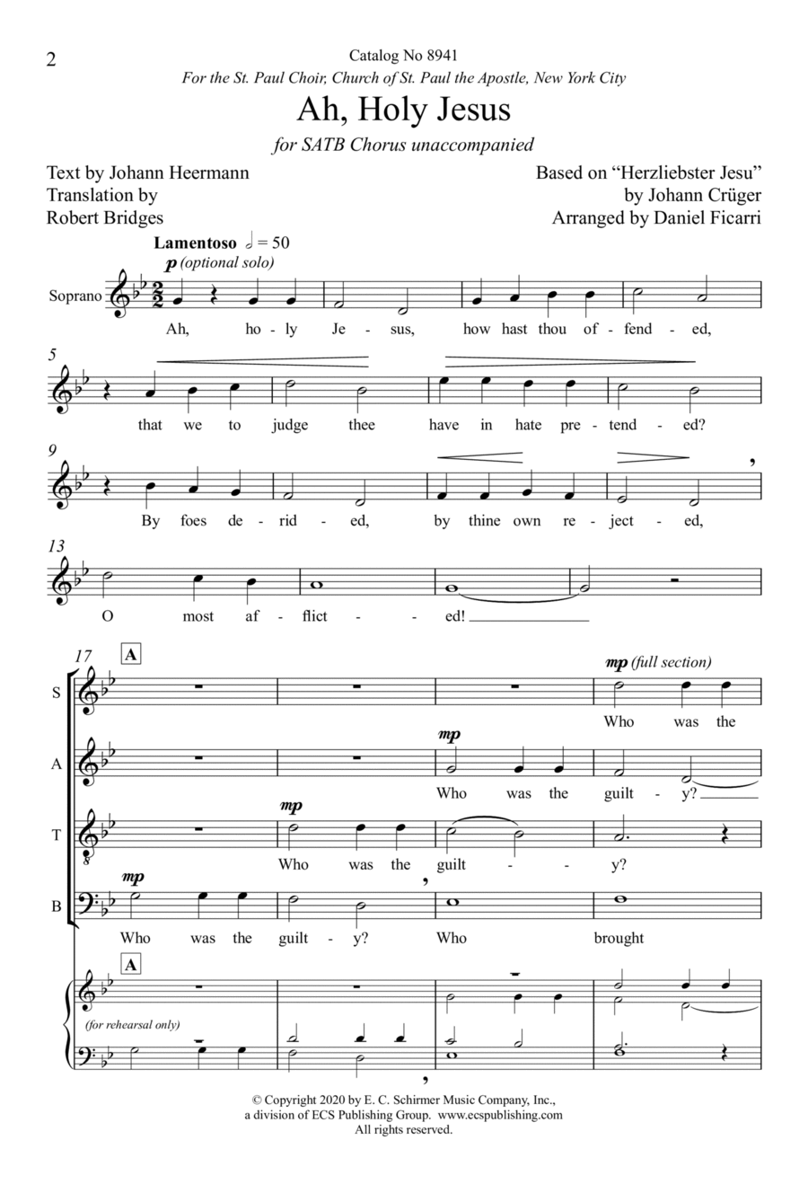 Ah, Holy Jesus 4-Part scores gallery preview page 1