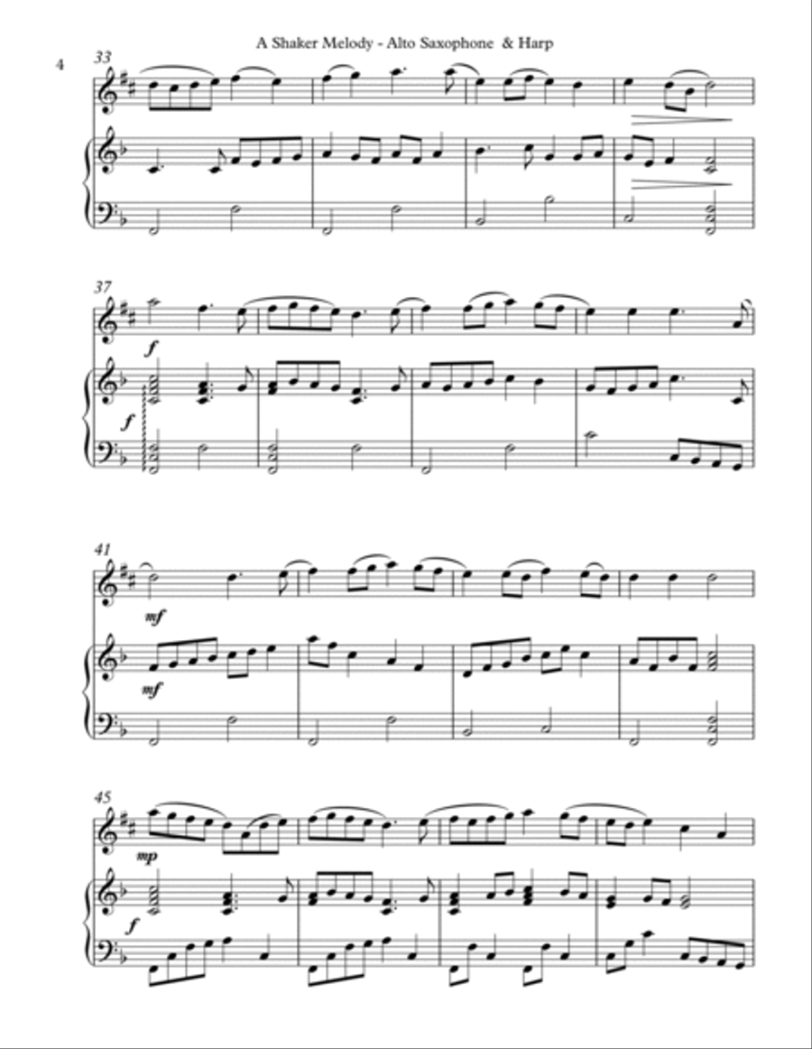A Shaker Melody, Duet for Eb Alto Saxophone & Harp image number null