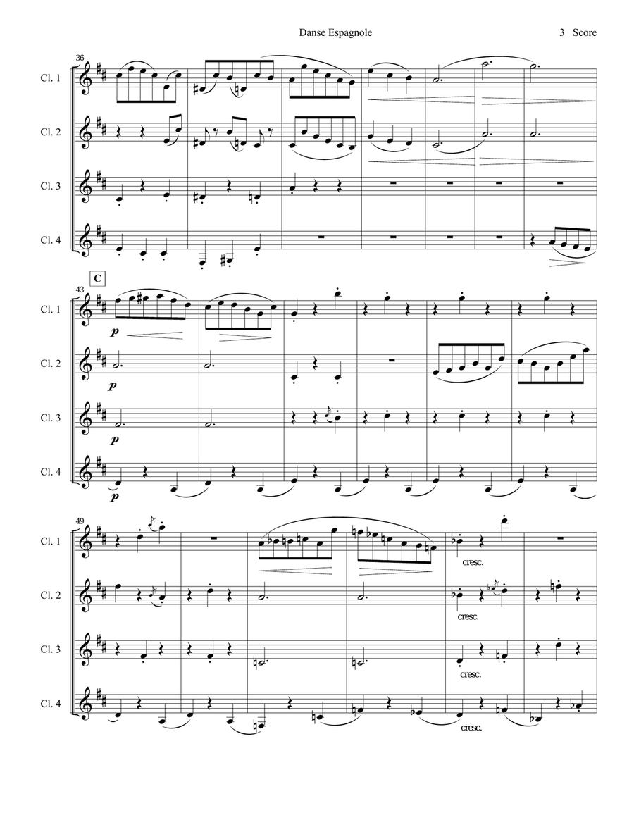 Danse Espagnole for Clarinet Quartet Clarinet Quartet scores gallery preview page 4